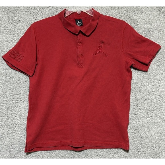 Vintage Nike Air Jordan Polo Shirt Mens L 23 Jumpman Embroidered Logo Red On Red - Picture 1 of 10